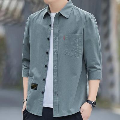 Summer Three-quarter Sleeve Shirt for Men, Thin Hong Kong-style Casual Workwear, Short-sleeved Shirt Coat, Loose