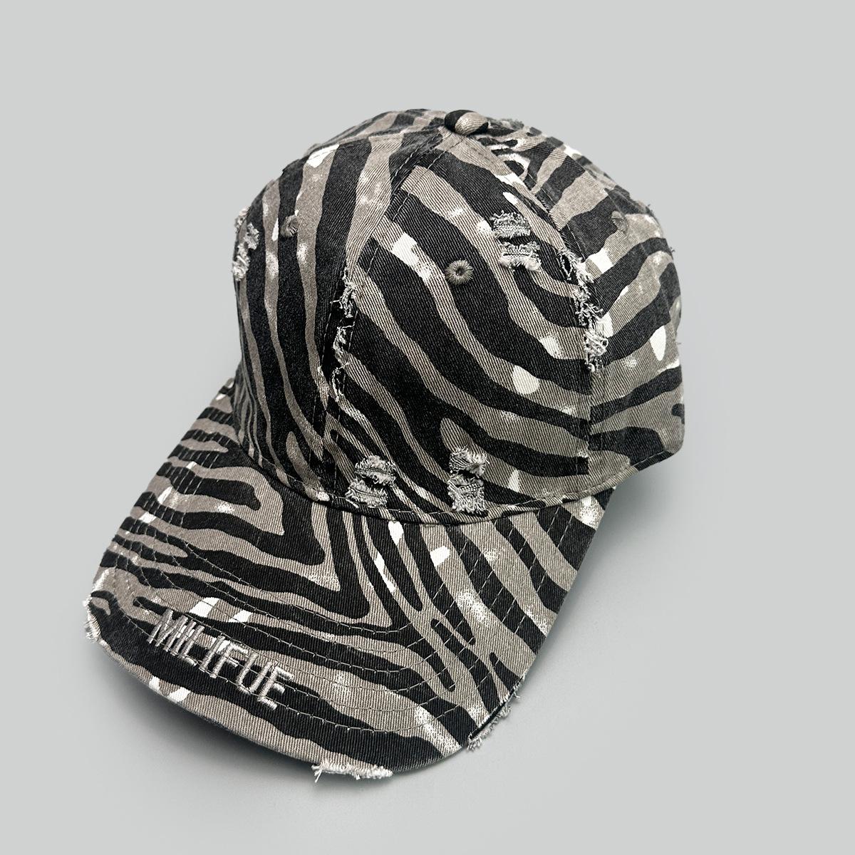 American Camouflage Zebra Print Leopard Print Letter Embroidery Baseball Cap Ripped Sunshade Retro Personality Cap 54-60cm зебра печати