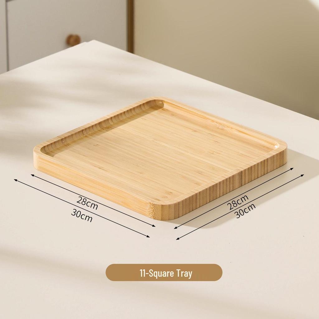 Japansk Stil Bamboo Träbricka: Rektangulär & Rund Middags- och Snackstallrik för Te, Frukt, Nordisk Display