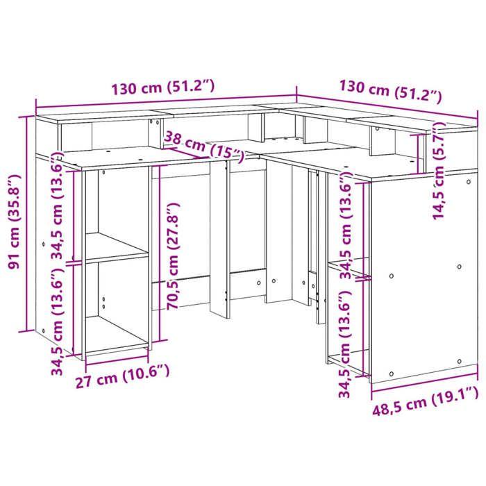 VidaXL Bureau avec lumières LED chêne artisanal bois d'ingénierie, bureau d'ordinateur, bureau d'écriture, meuble de bureau 3309455