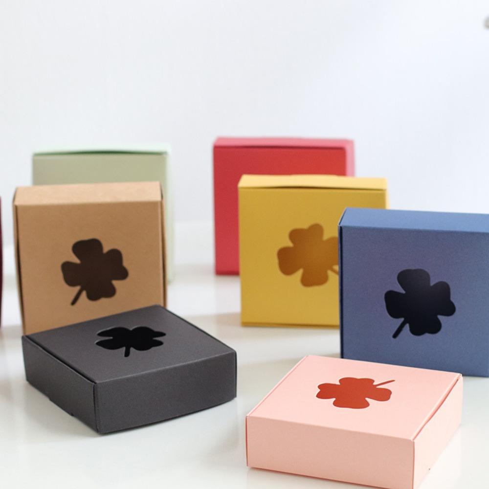12pcs Gift Boxes with Four-leaf Clover Window Mini Treat Boxes for Gift Soap Kraft Paper Wrap Box for Wedding Party Festival