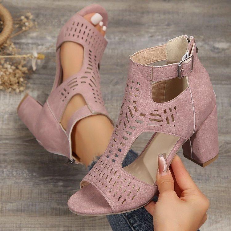 Large size fish mouth high heel sandals summer new buckle hollow bag heel women's shoes