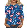 Women's Fashion Casual 3/4 Sleeve Independence Day Printed Round Neck Pullover Top