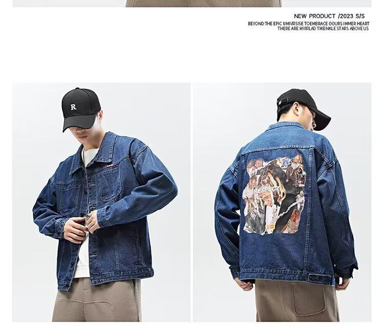 Men's Japanese Retro Denim Jacket - Turn-Down Collar, Loose Fit, American Street Style, Spring/Autumn Casual Workwear