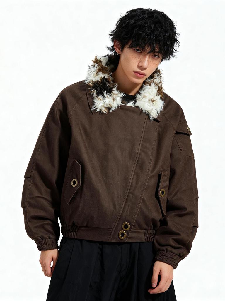 OREETA Retro Merade Unisex Cow Print Plush Lapel Short Casual Jacket