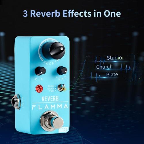 FLAMMA FC02 Mini Reverb Pedal, Digital Guitar Pedal with 3 Reverb Effects, Church Plate, Studio, and True Bypass