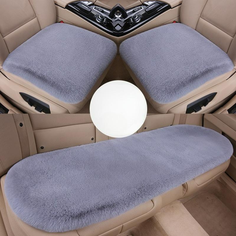 Coussin de siège auto trois pièces en fourrure de lapin d'hiver, coussin de siège auto en fausse fourrure sans dossier, coussin unique