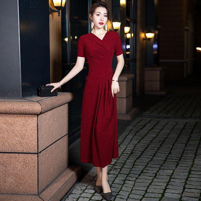 

Красное платье светской львицы для повседневного стиля, платье матери, вечернее платье YB364 wine red XL