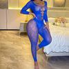 Sexy lingerie burgundy mesh sexy hollow one-piece pajamas long-sleeved backless tights