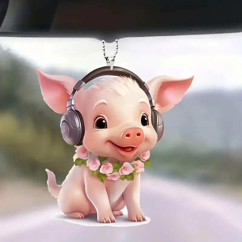 Acrylic Pig Whimsical Car Decor Delightful Cartoon Pendant For Stylish Vehicle