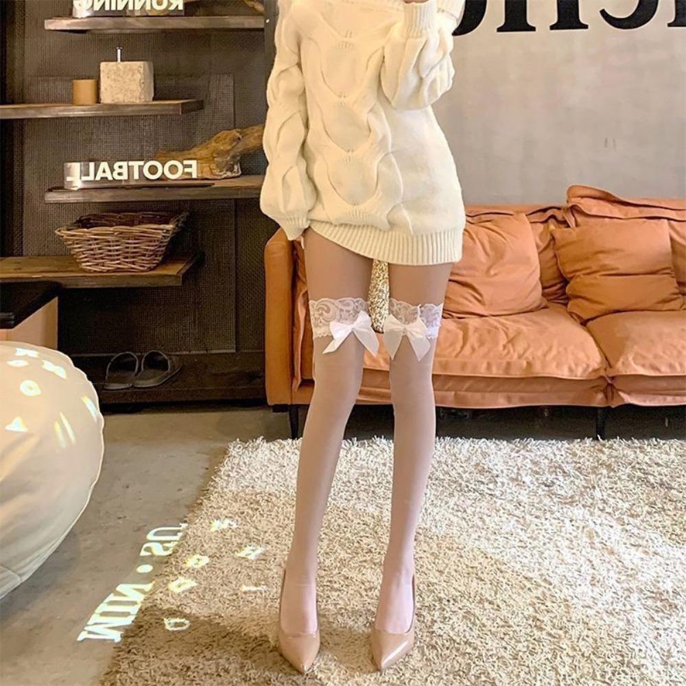 Lace Lace Stockings, Sexy Style, Pure Skin Tone, Bow Skin-penetrating Stockings, Good Knee Socks In Spring, Summer and Autumn