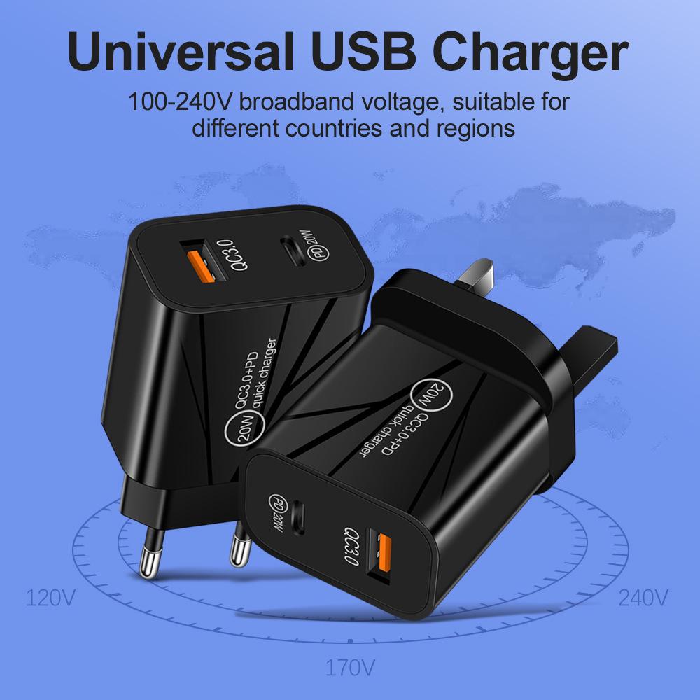 PD20W + QC3.0 Dual Fast Charger for Mobile Phones - US/EU/UK Specifications