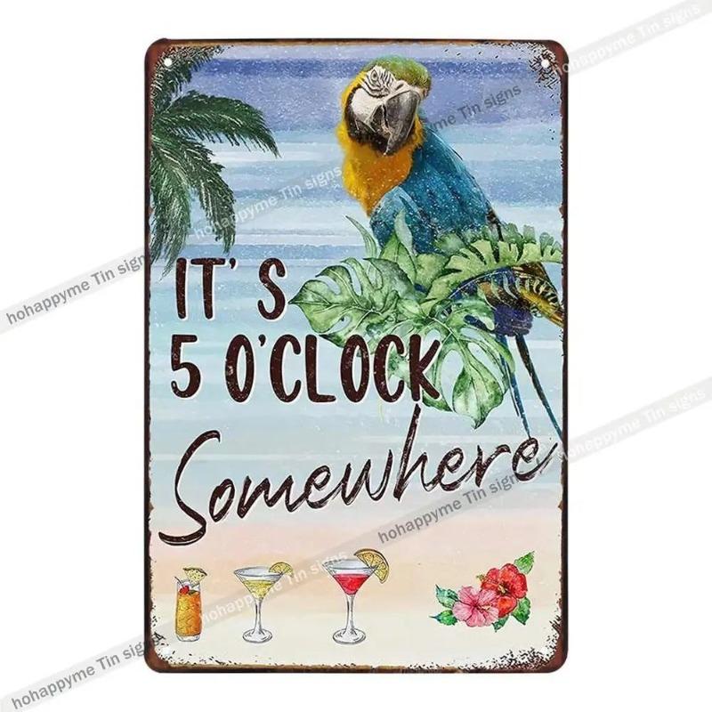 5 O'Clock Vintage Tin Sign, Retro Metal Wall Decor