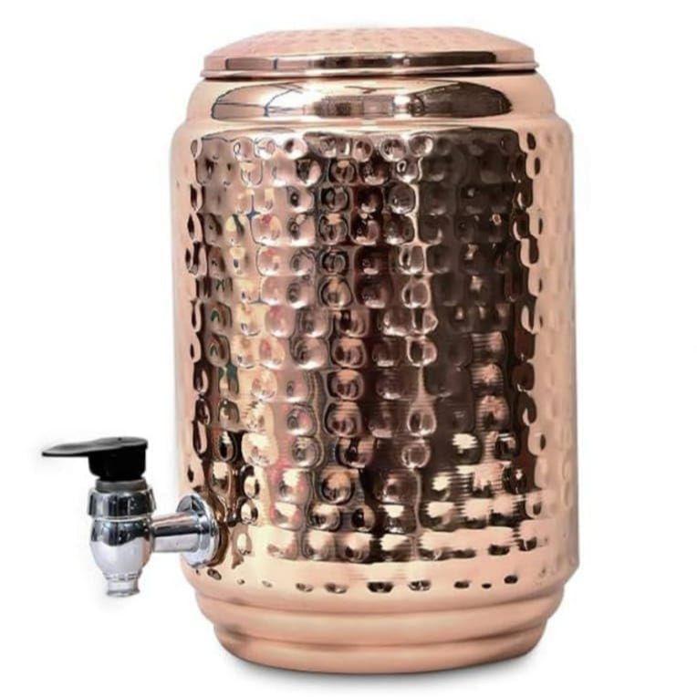 5 Litre Hammered Copper Water Dispenser (Matka/Pot) Container Pot with 1 Copper Glass and Stand,Pure Copper and Ayurvedic Health Benefits (5000 Ml)