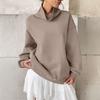Women's Fleece-Lined Ribbed Turtleneck Sweatshirt Long Sleeve Casual Loose Pullover