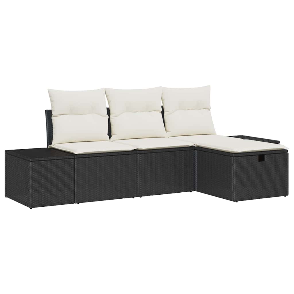 Garden Sofa Set with Cushions 4 pcs Black Poly Rattan