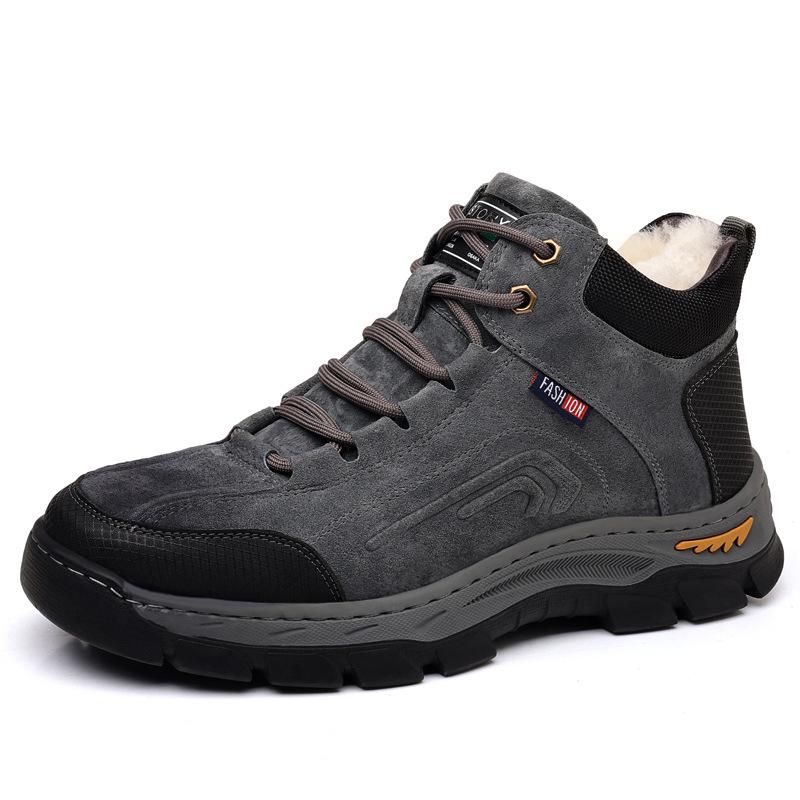 Pánské sněhule z pravé kůže - Sametová podšívka, Integrovaná vlna, Protiskluzové, Teplé zimní outdoorové boty