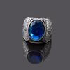 Wholesale Retro Party Jewelry Hot-Selling Cross-Border Turkish Style Oval Sapphire Ring for Men Silver Plated