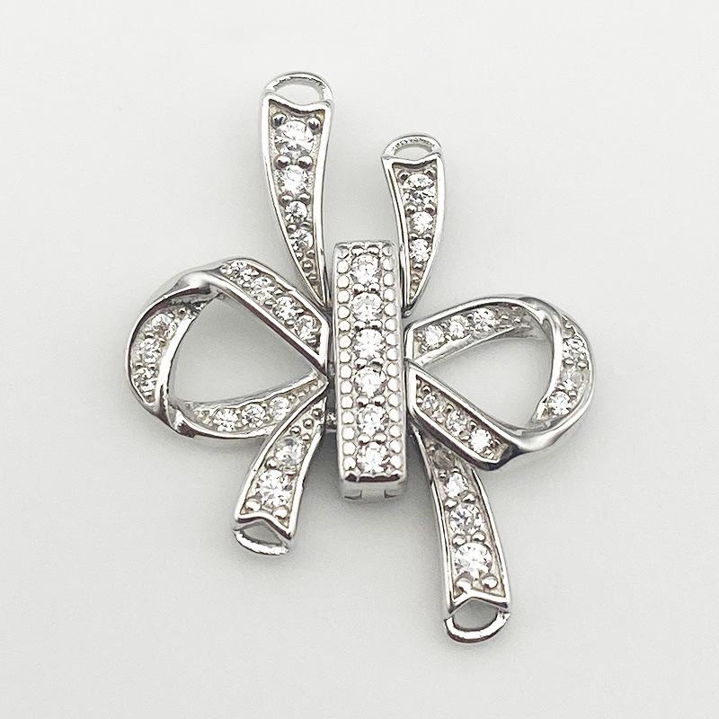 S925 Sterling Silver Double Row Bow Clasp Pearl Necklace Connector for Sweater Chains and DIY Bracelets S925 Silver белого золота