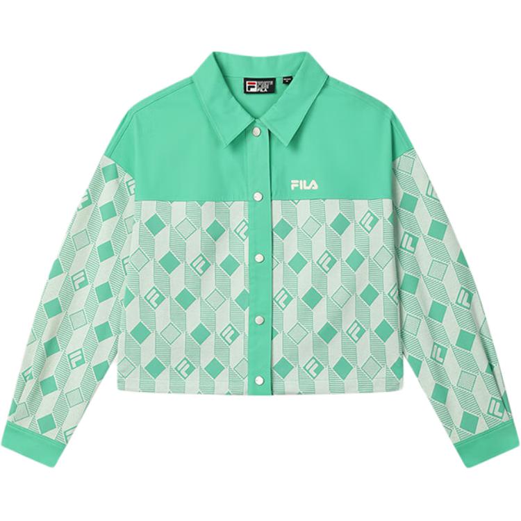 Fila Heritage Logo Fashion Print Long Sleeve Knit Top Women Tops Mantis-Green F11W528502F-GN