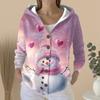 Women's Fashion Casual Sweater Button-Up Print Cardigan  Hooded Jacket