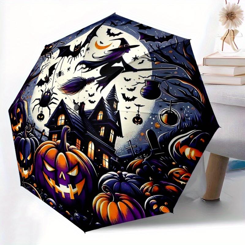 1pc Halloween Bilder Ideen Pattern Automatic Umbrella is Fashionable and Good-Looking, a Portable 3-Fold Umbrella, Suitable for Travel and Daily