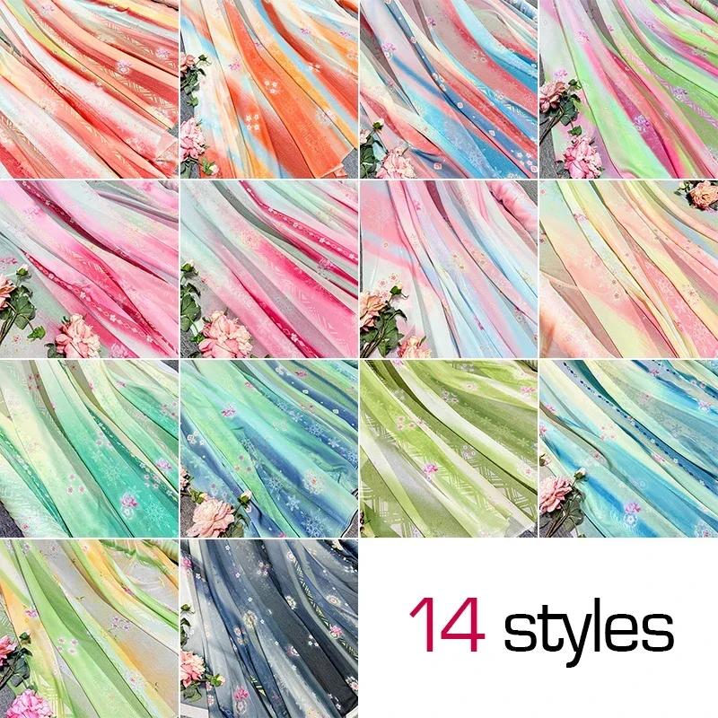 Gradient Color Chiffon Fabric Diy Rainbow Christmas Flowers Print for Hanfu Dress Skirt Shirt Sewing Cloth Sold By The Meter