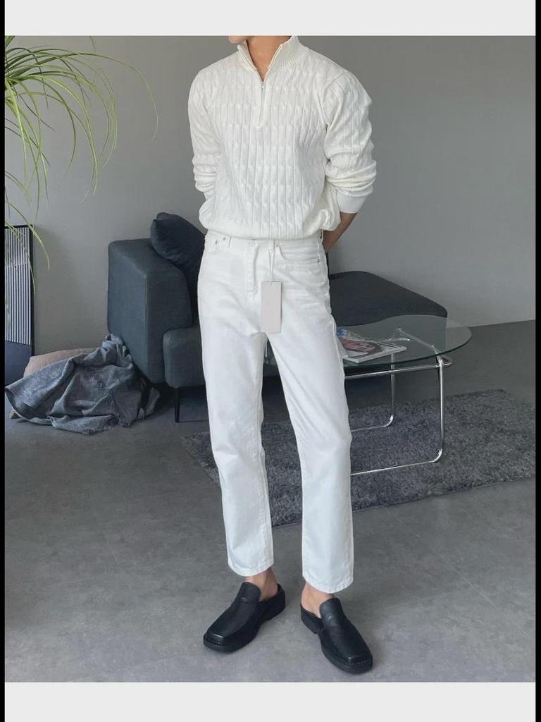 Men's Trendy Cable Knit Zipper Sweater: Loose Fit Half Turtleneck Pullover for Autumn and Winter