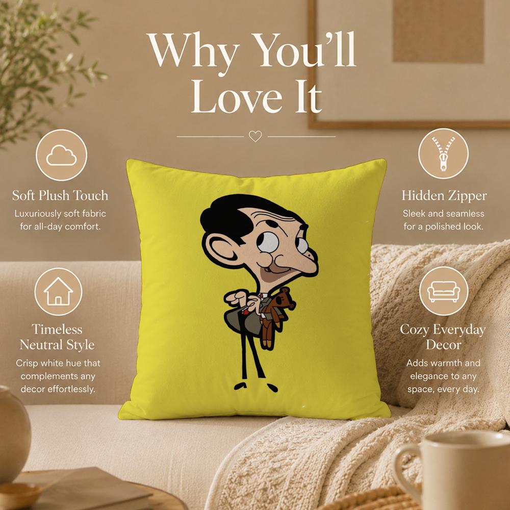 Cartoon M-Mr. BeanS Cushion Cover Double-Sided Printed Pillow Cover Hypoallergenic Dust-Mite Proof