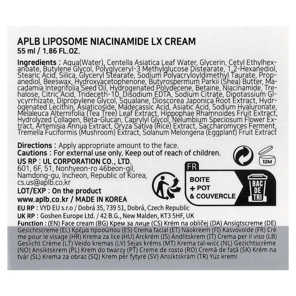 APLB, Liposomal Niacinamide LX Cream, 55ml (1.86 fl oz)