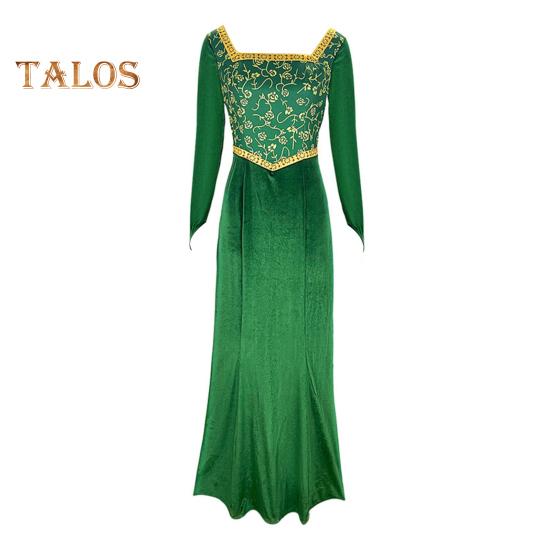 

Платье в стиле принцессы, сценическое шоу, костюм для косплея, платье с цветочным принтом, А-силуэт, длинный рукав, макси-платье, квадратный вырез, свадебное, выпускное, коктейльное M зелёный