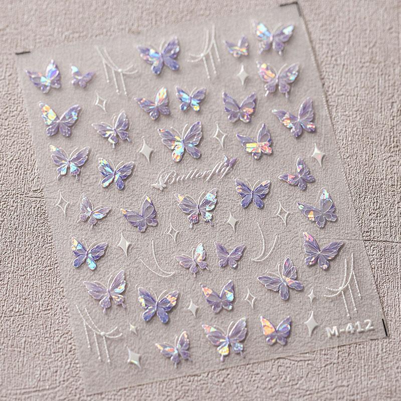 5D illusion polarized butterfly nail sticker pink purple blue fashionable self-adhesive butterfly nail art decoration sticker