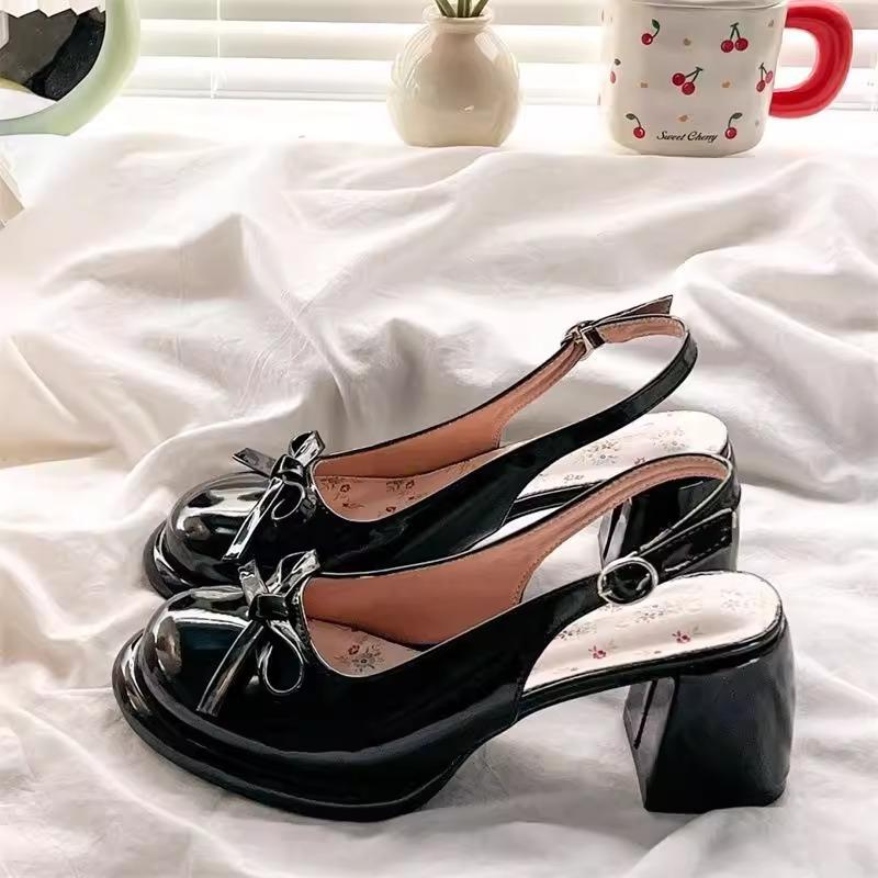 French Thick Heel Bag Head Single Shoes Female 2025 Summer New with Skirt Fairy Bow High Heel Fashion Sandals