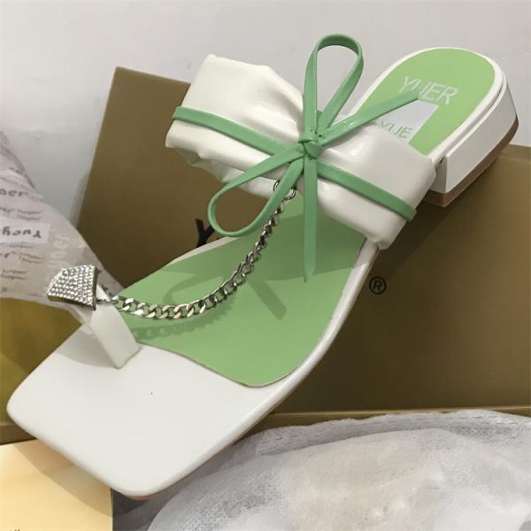 

Модная обувь Женская 2025 Квадратный каблук Шлепанцы Повседневные Бант-бабочка Пантофли Блок Натуральная кожа Роскошные Новые Летние Бант-бабочка Слайды 35