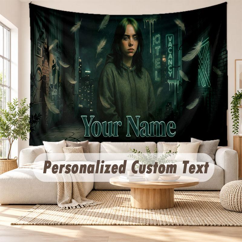 Benutzerdefinierte Namens-Wandbehang-Tapisserie, Billie Eilish Dekorative Hintergrund-Tapisserie für Wohnheim, Zuhause