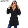 BITCED Spring/Fall Detachable-Cap Water-Resistant Trench Coat for Women Solid Color Long-Sleeve Lightweight Jacket Casual Women's Wear