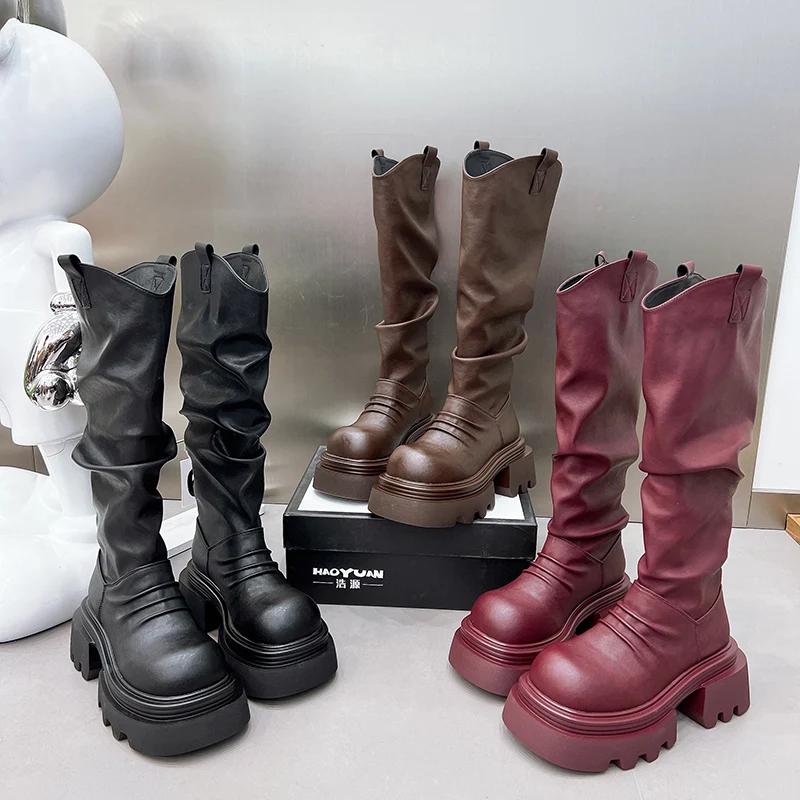Winter Short Plush Women Knee High Boots Fashion Slip On Knight Long Booties Ladies Casaul Platform Heels Botas Mujer