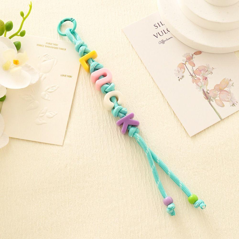 Lucky Letter Acrylic Beads Keychain Colorful Car Keyring Fashion Mobile Phone Lanyard Bag Pendant