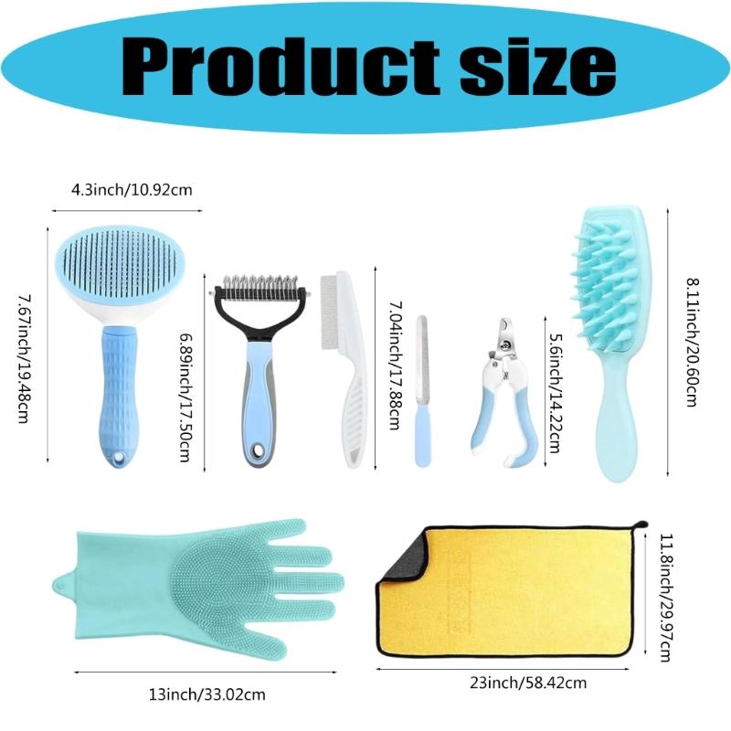 Cats Dogs Rabbits Grooming Set with Brush Comb and Nail Cutter Supplies, Plastic Handles and Metal Grooming Parts for Domestic Coat Care