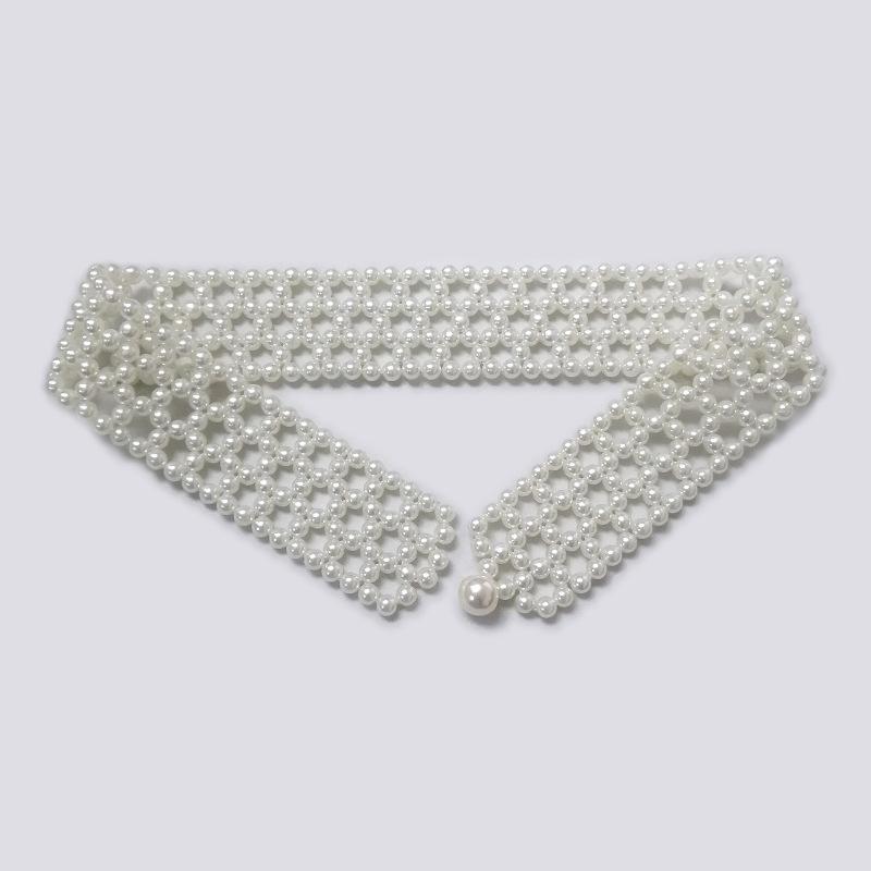 

Широкая версия женского ремня из жемчуга Простой и элегантный С юбкой платьем Эластичная резинка Цепочка Женский