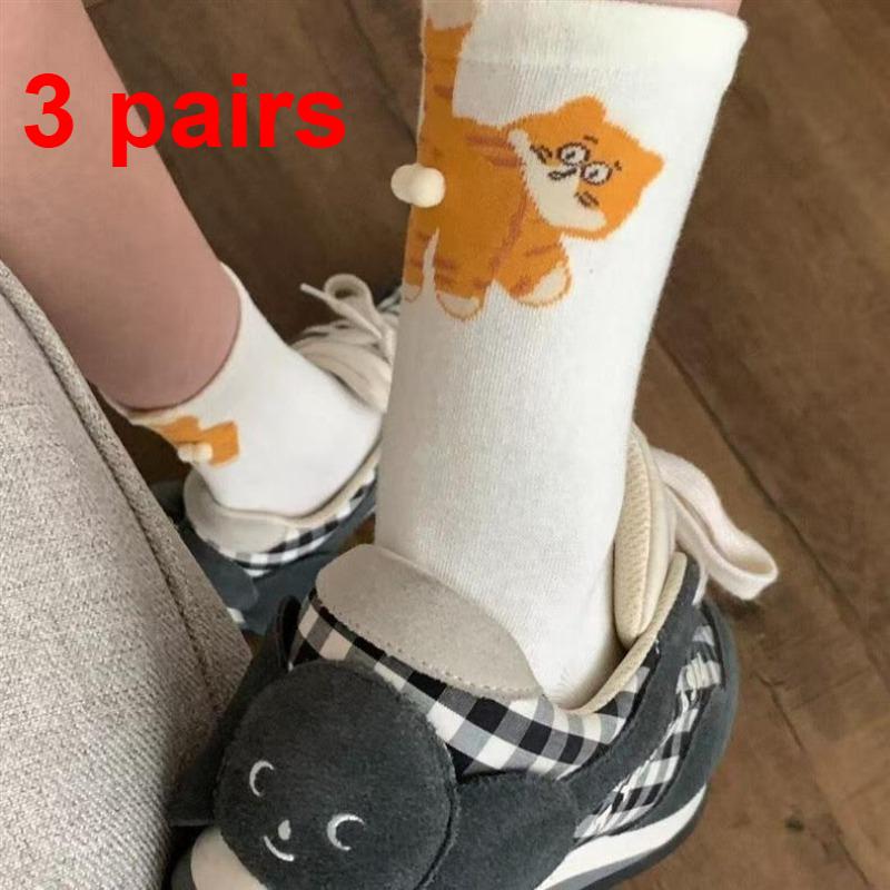 3 Pairs Cute Funny Cat Socks with Balls for Women Novelty Animal Socks 3D Sock Cat Lover Gifts for Grils