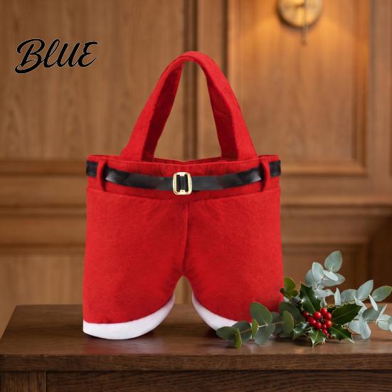 Festive Party Souvenir Bags Christmas Santa Pants Gift Bag, Red Plush Candy Tote with Handles Tree Hanging Decor for Wine Bottle, Holiday Favor