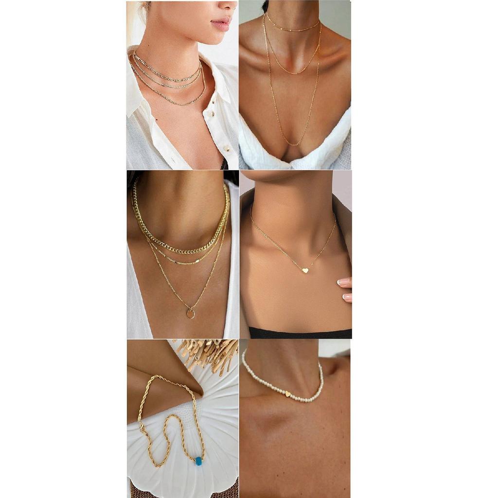 Gold Color Combination Necklace Combination Chain Set Consisting Of 6 Women's Necklaces - 2913