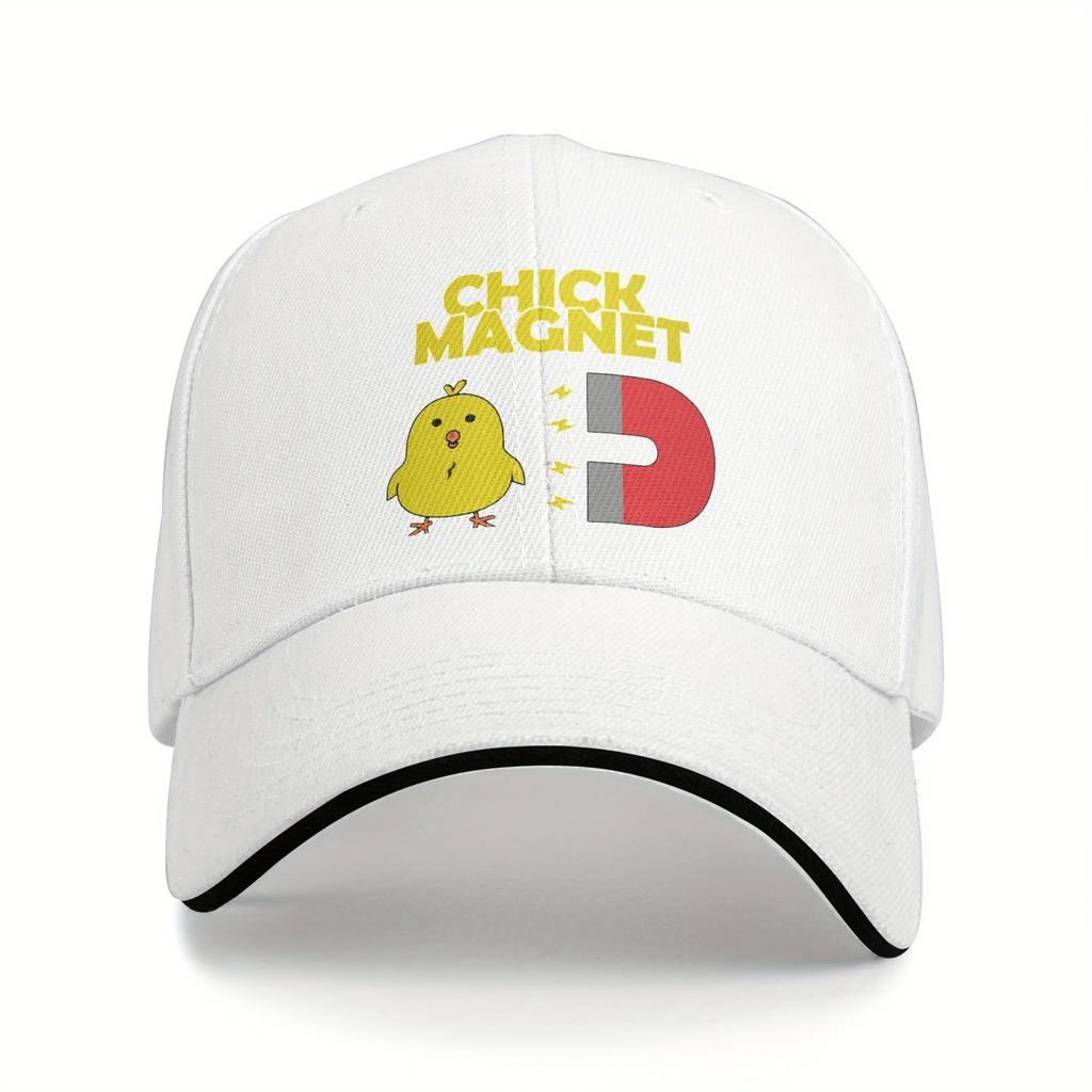 Chick Magnet Graphic Baseball Cap - Black Casual Sandwich Style, Lightweight Polyester, PVC-Coated, Idea