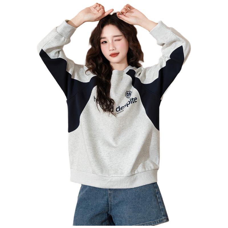 TonLion Women s Colorblock American Letter Sweatshirt S