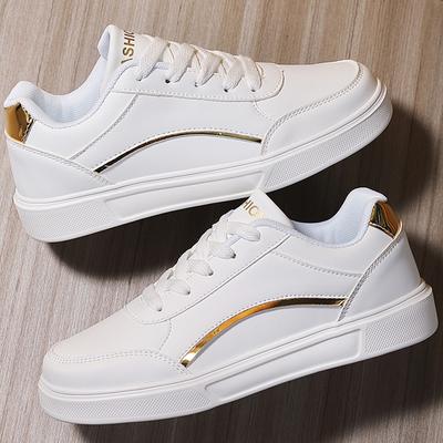 Sneakers Weiße Schuhe Damen PU-Leder Sportschuhe Flats Skateboard Sneakers