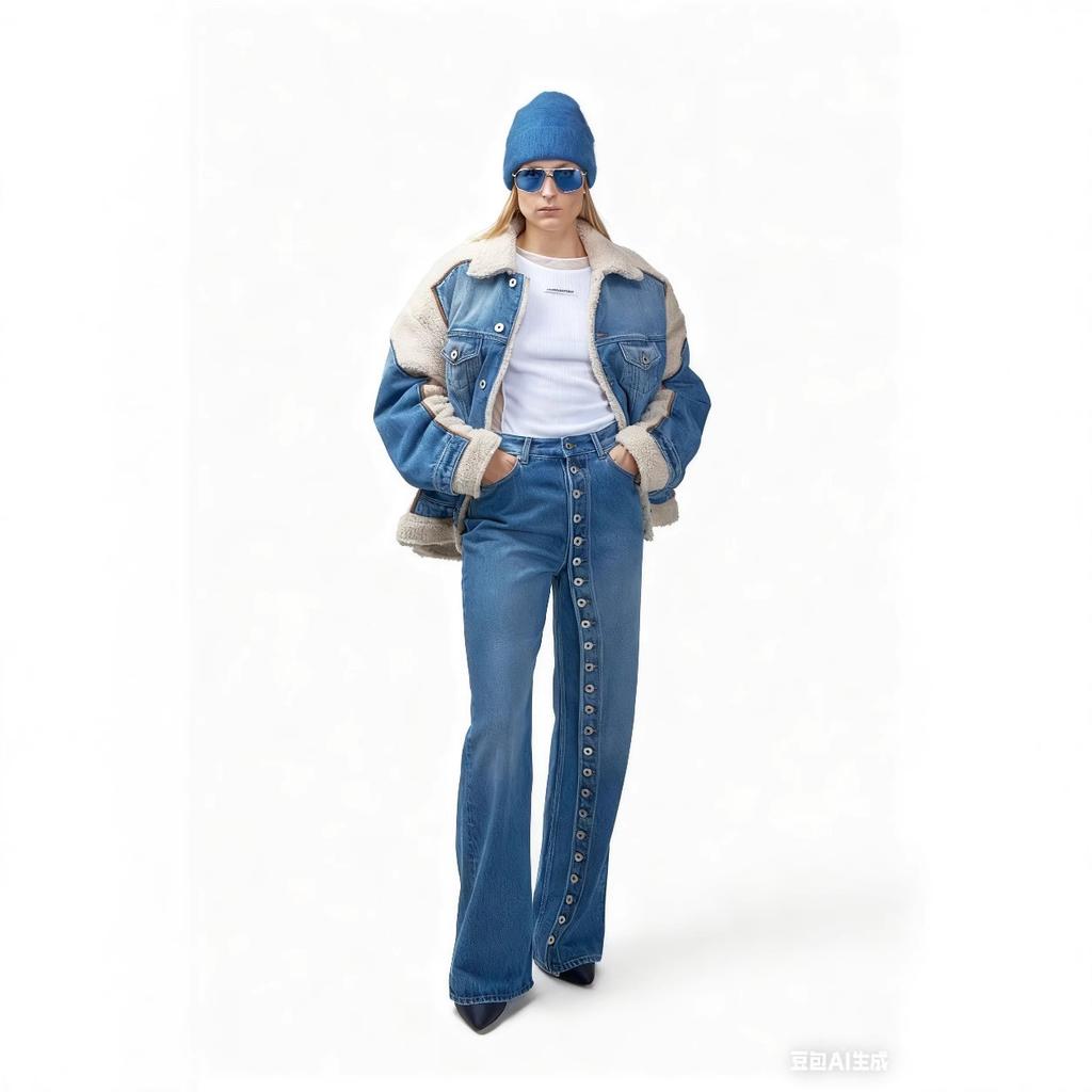Women High Waist Wide Leg Jeans Full Button Front Side Detail Denim Pants Casual Loose Fit Trousers