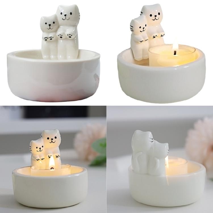 Romance Ceramics Cats Couple Tealight Holder Warming Paws Cats Candle Stand Candlestick for Home and Party Table Decors