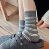 Woolen Socks, Heart-shaped Embroidered Socks, Double-threaded Bow, Striped, Thickened and Fleece Warm, Grey Pile Socks