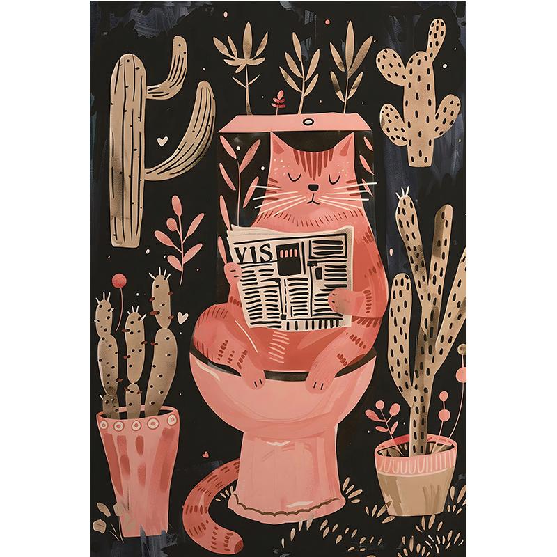 Funny Black Cat Animals On The Toilet Reading Poster Bath Prints Canvas Painting Wall Art Pictures for Toilet WC Home Decor